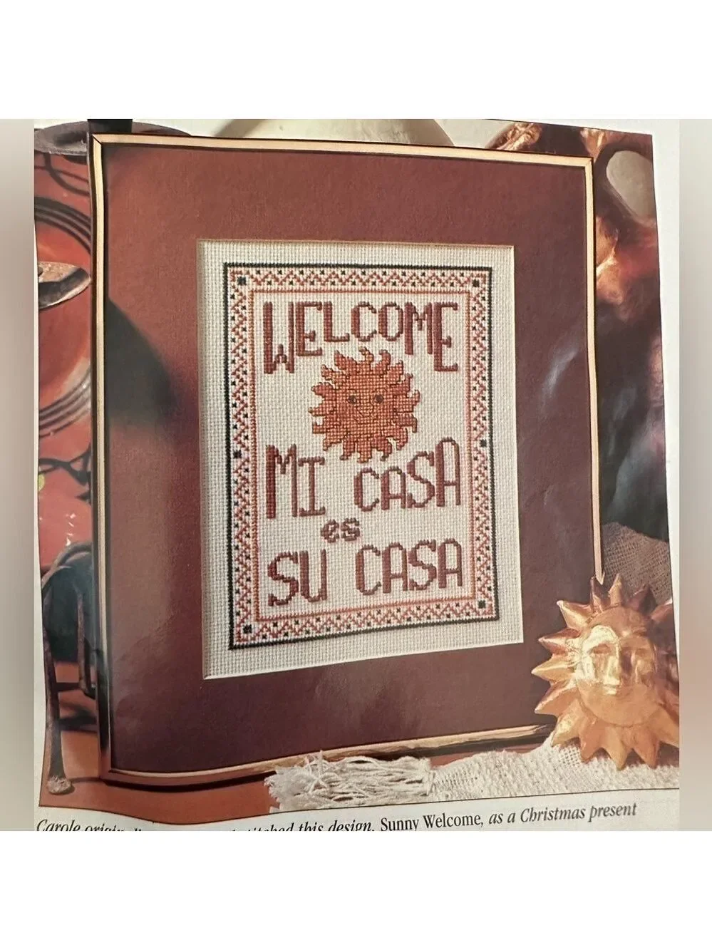 Poinsettias in a windowframe design Completed Vtg Crosstitch needlework panel